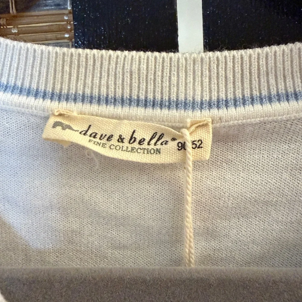 Dave & Bella Cardigan Kids Size 90 White Blue Preppy Crest Knit Sweater